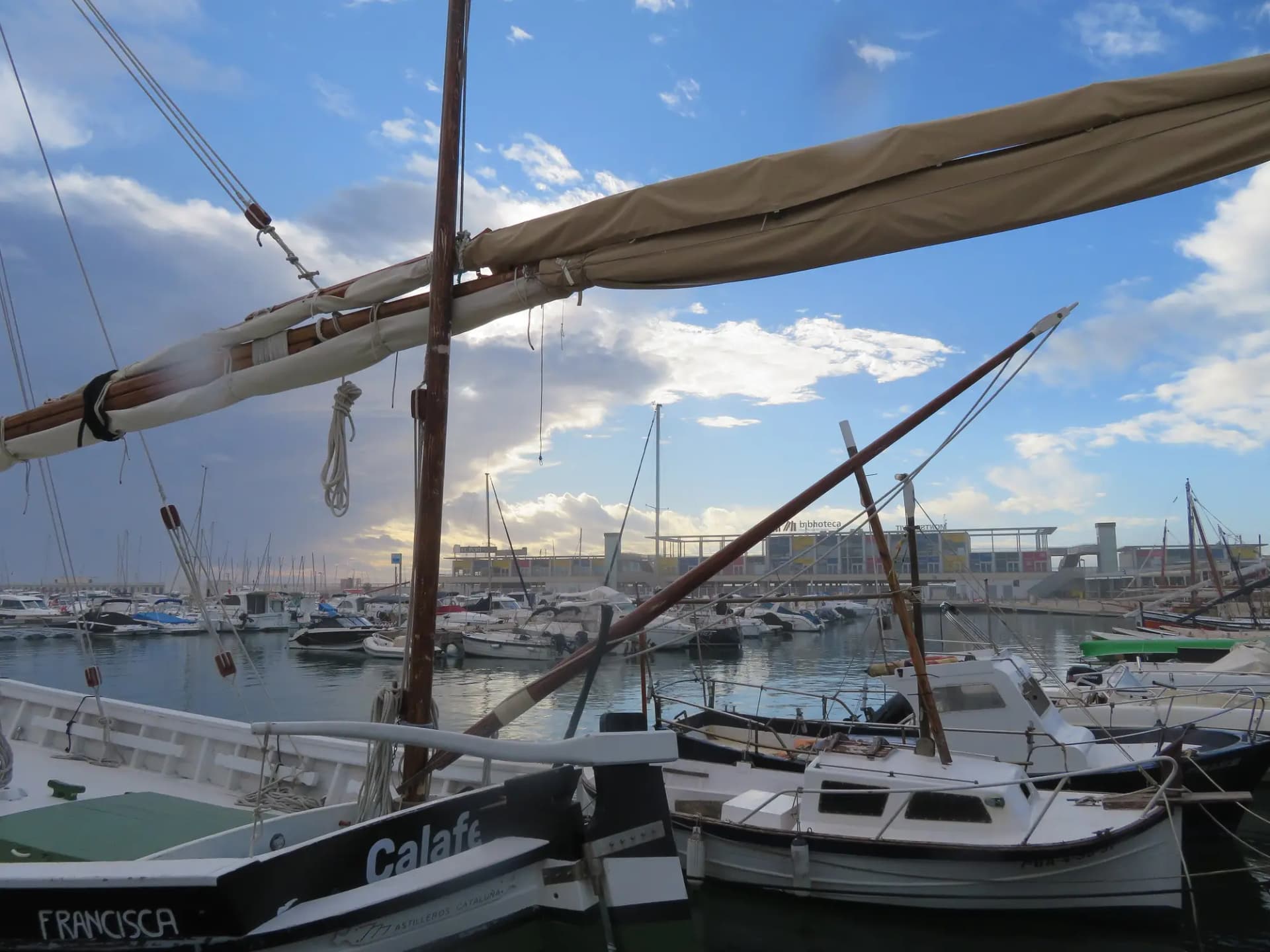 Barcas de vela latina amarradas en el puerto de Segur de Calafell